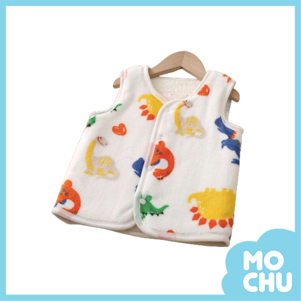 白底恐龍加絨保暖背心