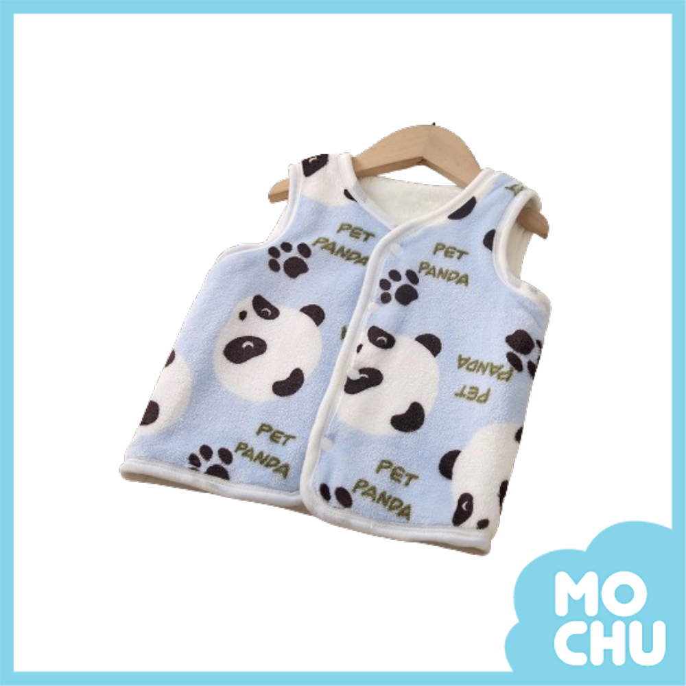 藍底熊貓加絨保暖背心