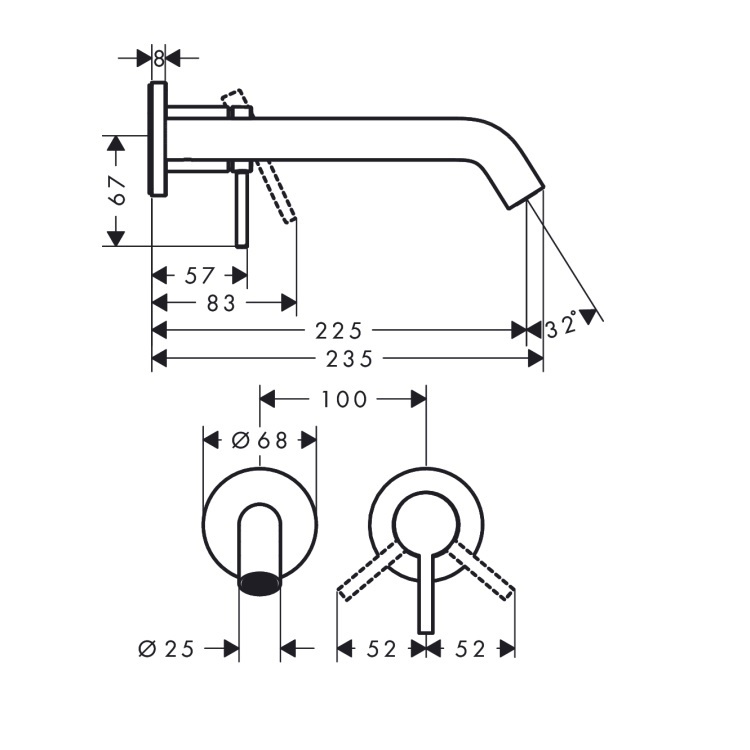 hansgrohe Tecturis S 73351, -000 + 13622, -180 Single lever basin mixer for concealed installation wall-mounted EcoSmart+ with spout 22.5 cm - With GA Approval & Wels