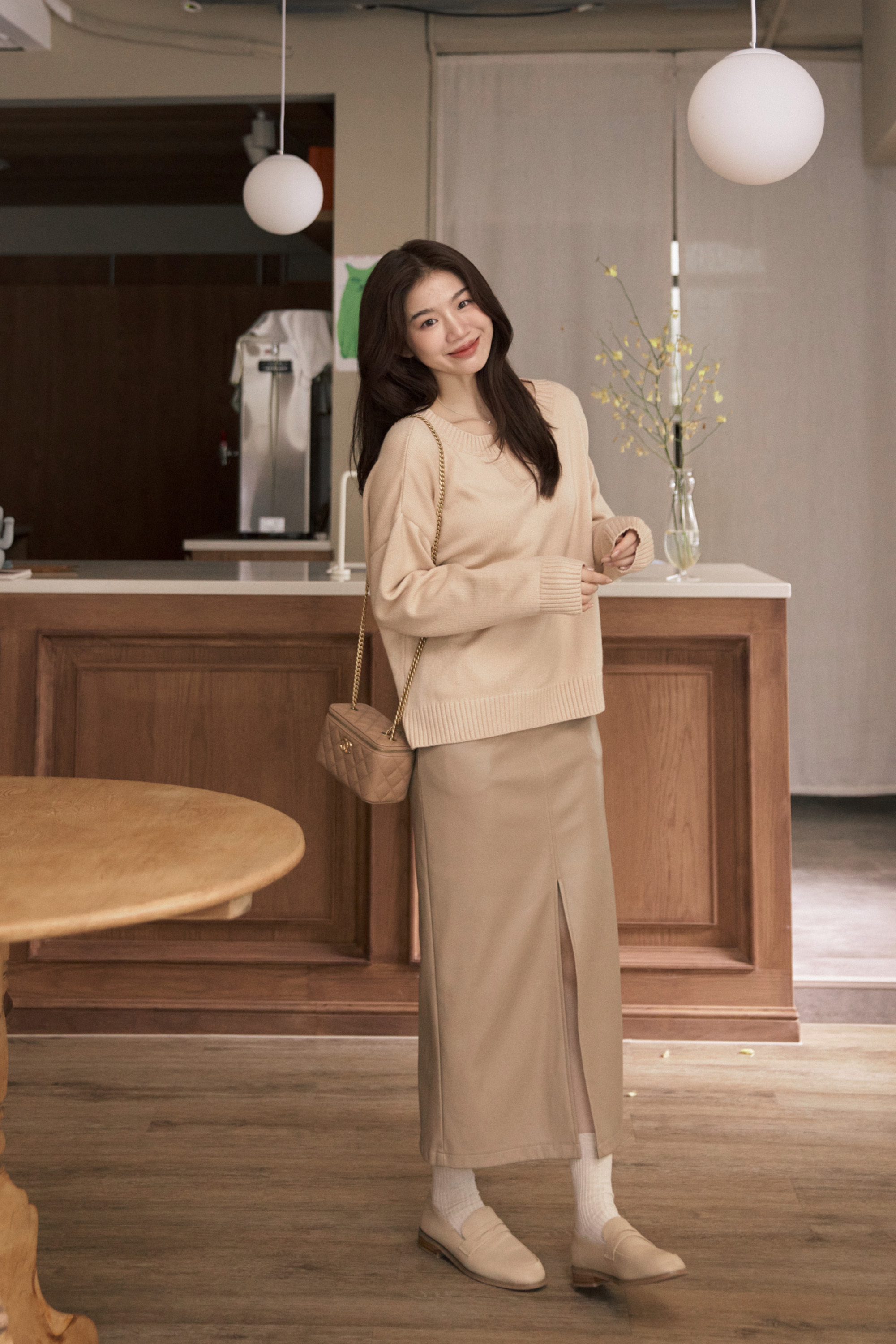 『最後現貨』guten made/高級軟嫩皮革 前開衩皮長裙-奶茶