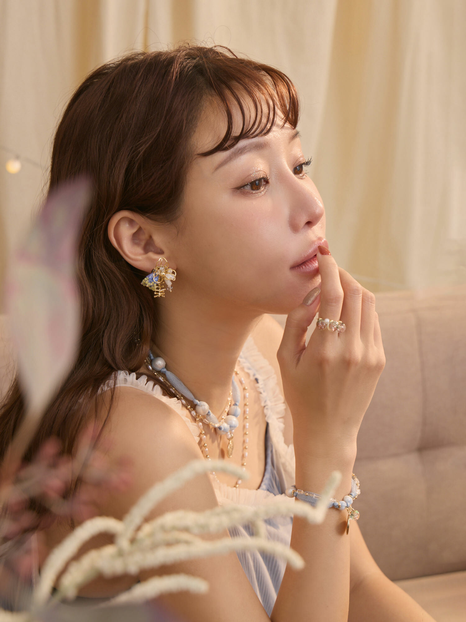 喚醒時空。MUCHAT手作14KGP貝殼立體珠花純銀針耳環