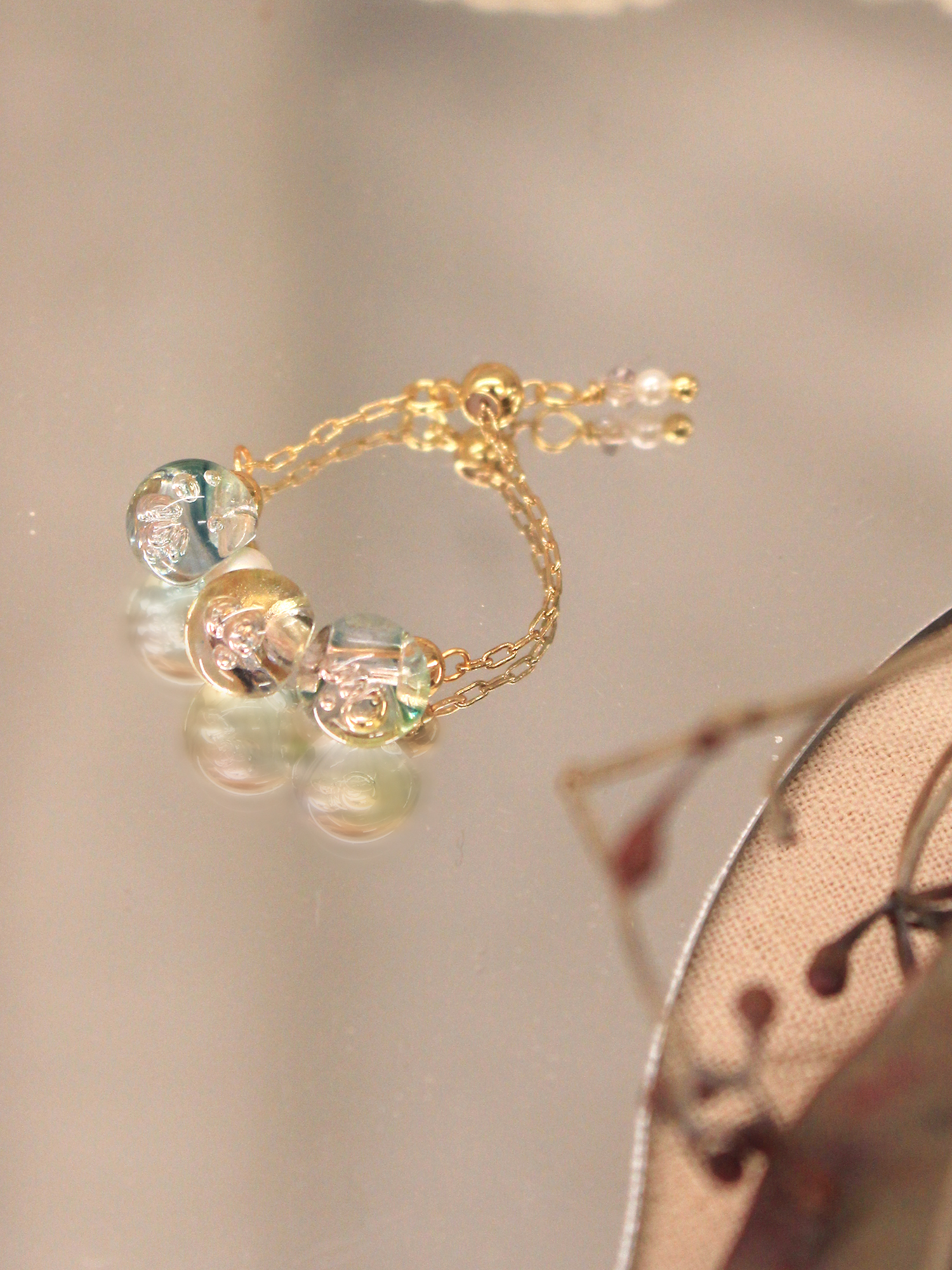 空降泡泡球。MUCHAT手作14KGP透彩氣泡珠珍珠戒指