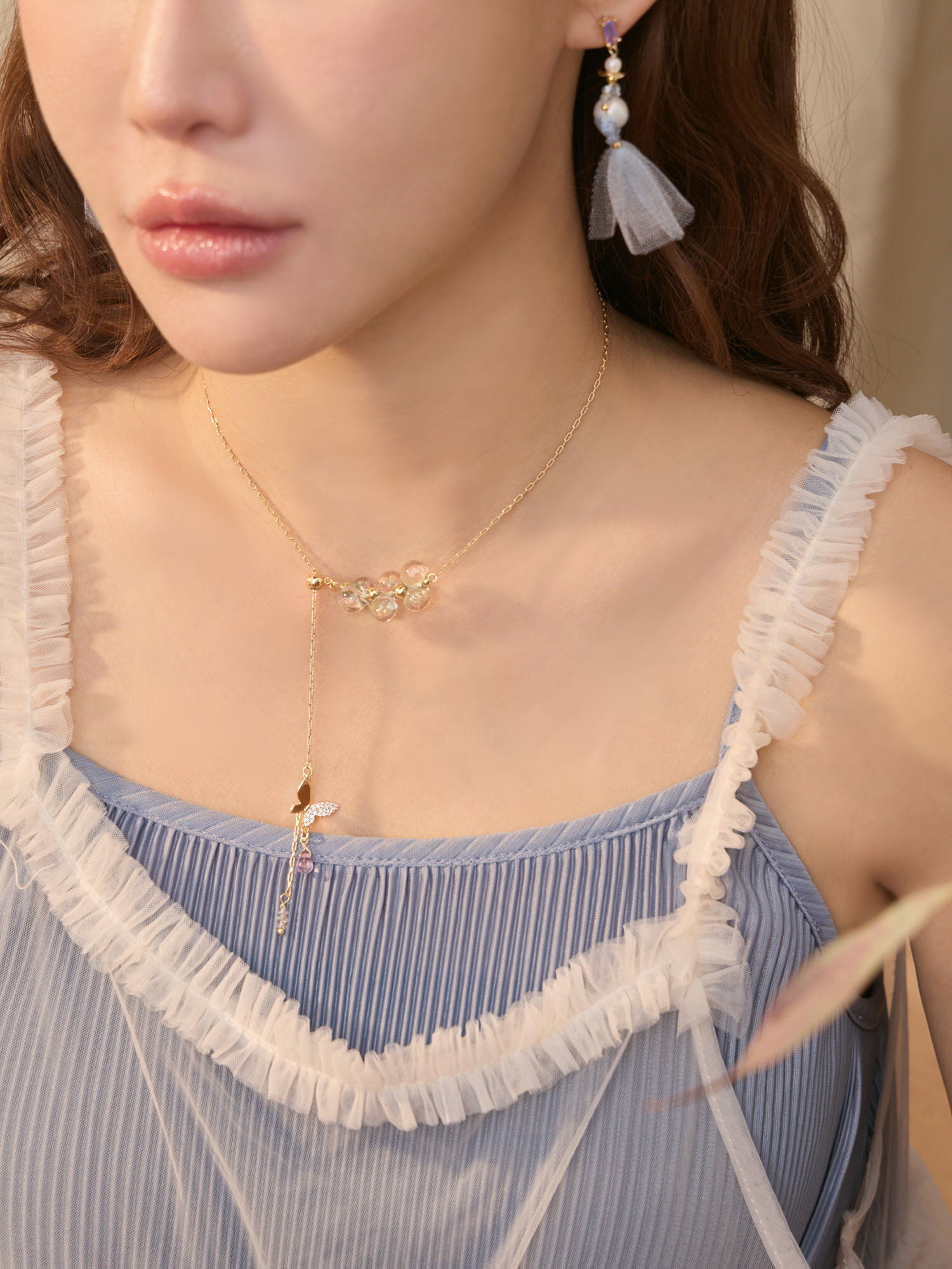 空降泡泡球。MUCHAT手作14KGP氣泡珠鋯石蝴蝶項鍊