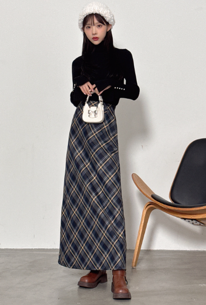 斜紋格子緊身裙