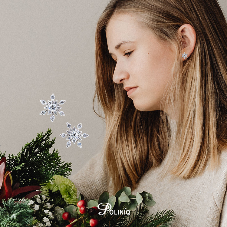 925純銀 「雪花」晶鑽耳環 -SDE0062