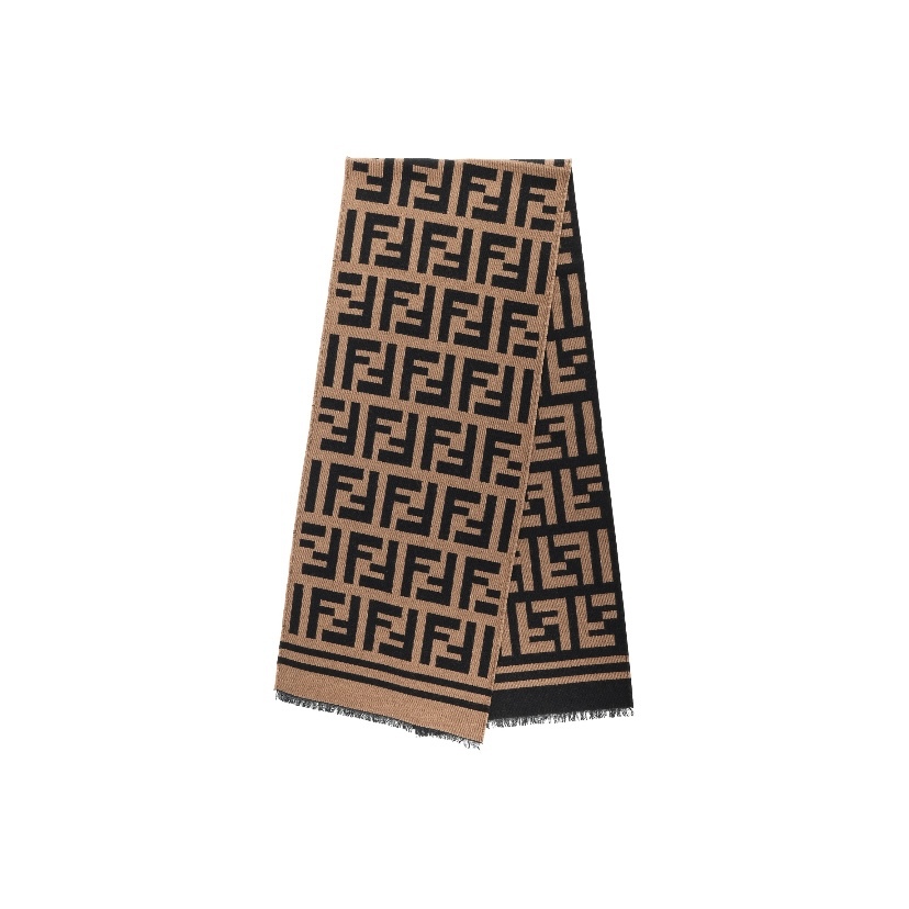 Fendi Logo絨線圍巾 棕色