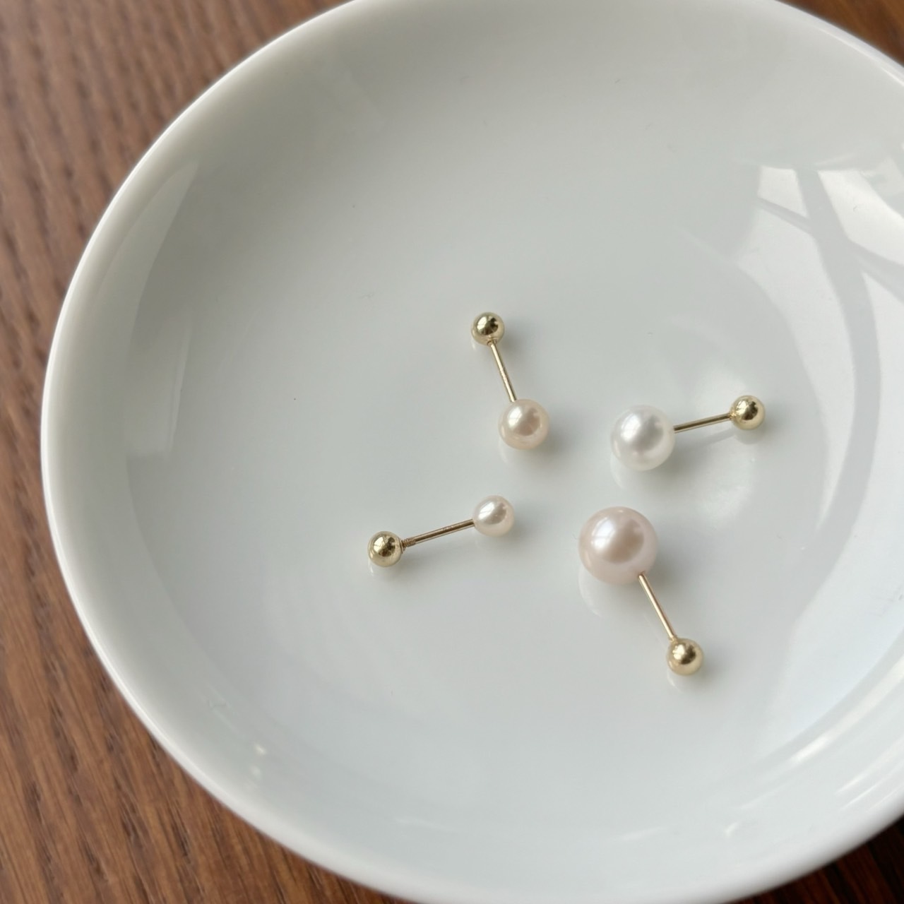 14K天然淡水珍珠轉珠耳環