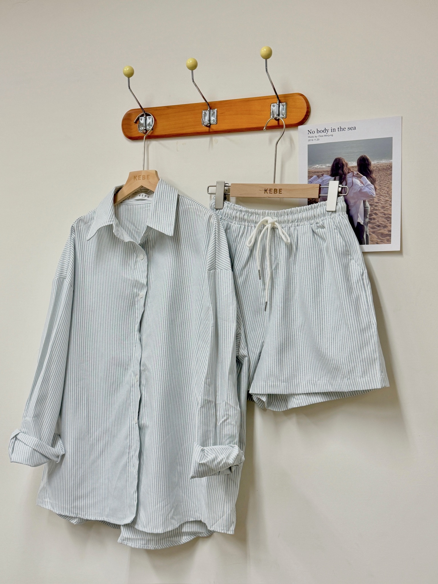 細節控條紋襯衫+褲子套裝