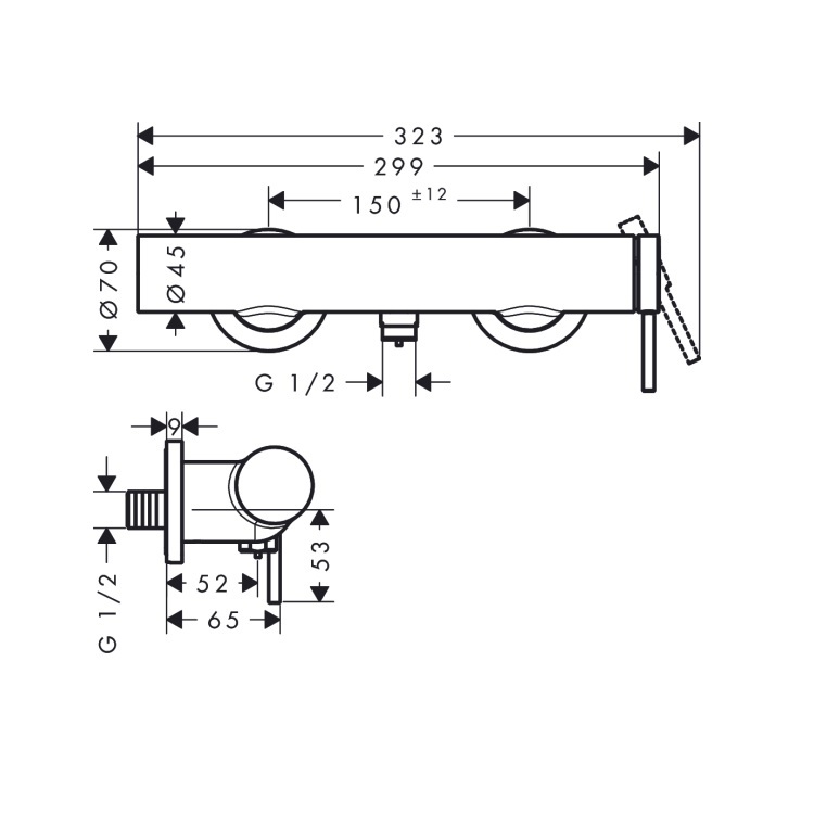 hansgrohe Tecturis S 73622, -000 Single lever shower mixer for exposed installation - With GA Approval