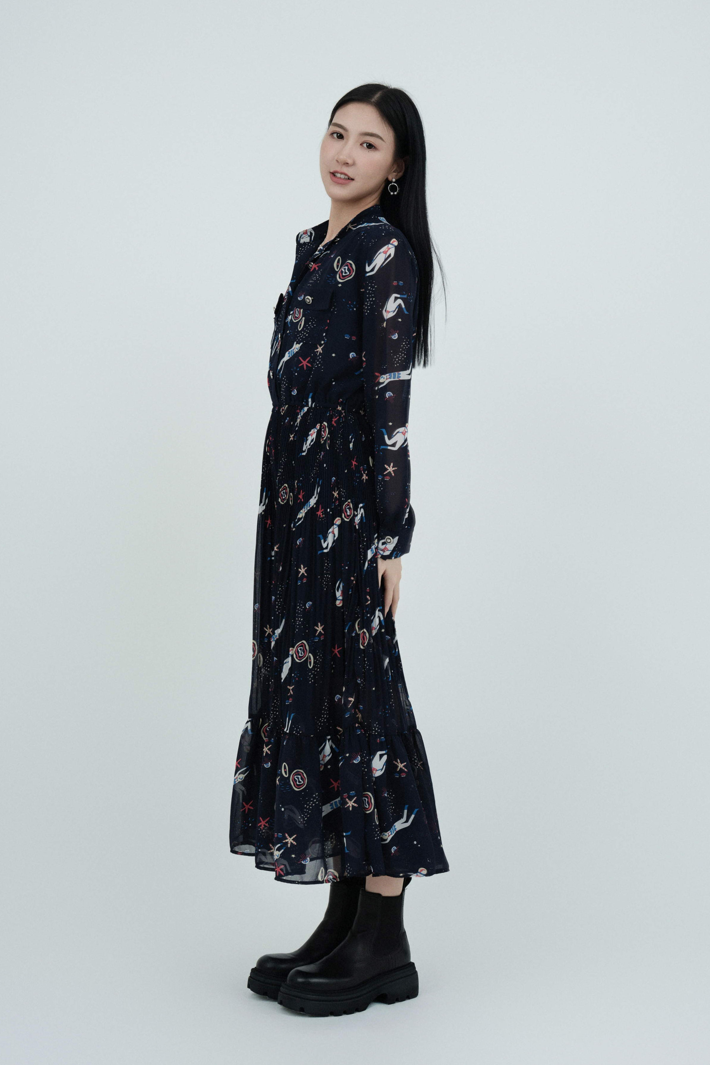 海底世界印花雪紡連身裙  (現貨款式）