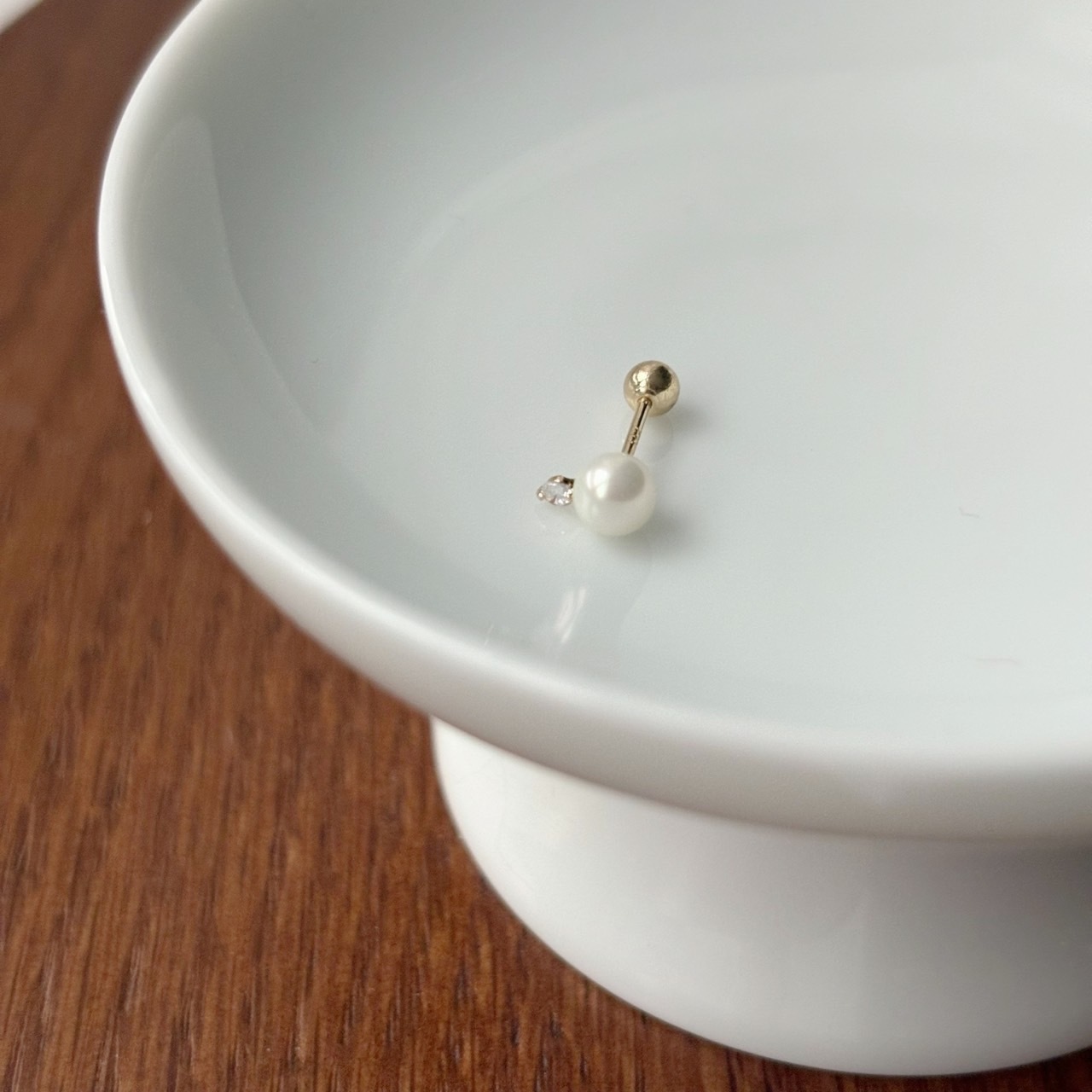 14K珍珠鋯石轉珠耳環