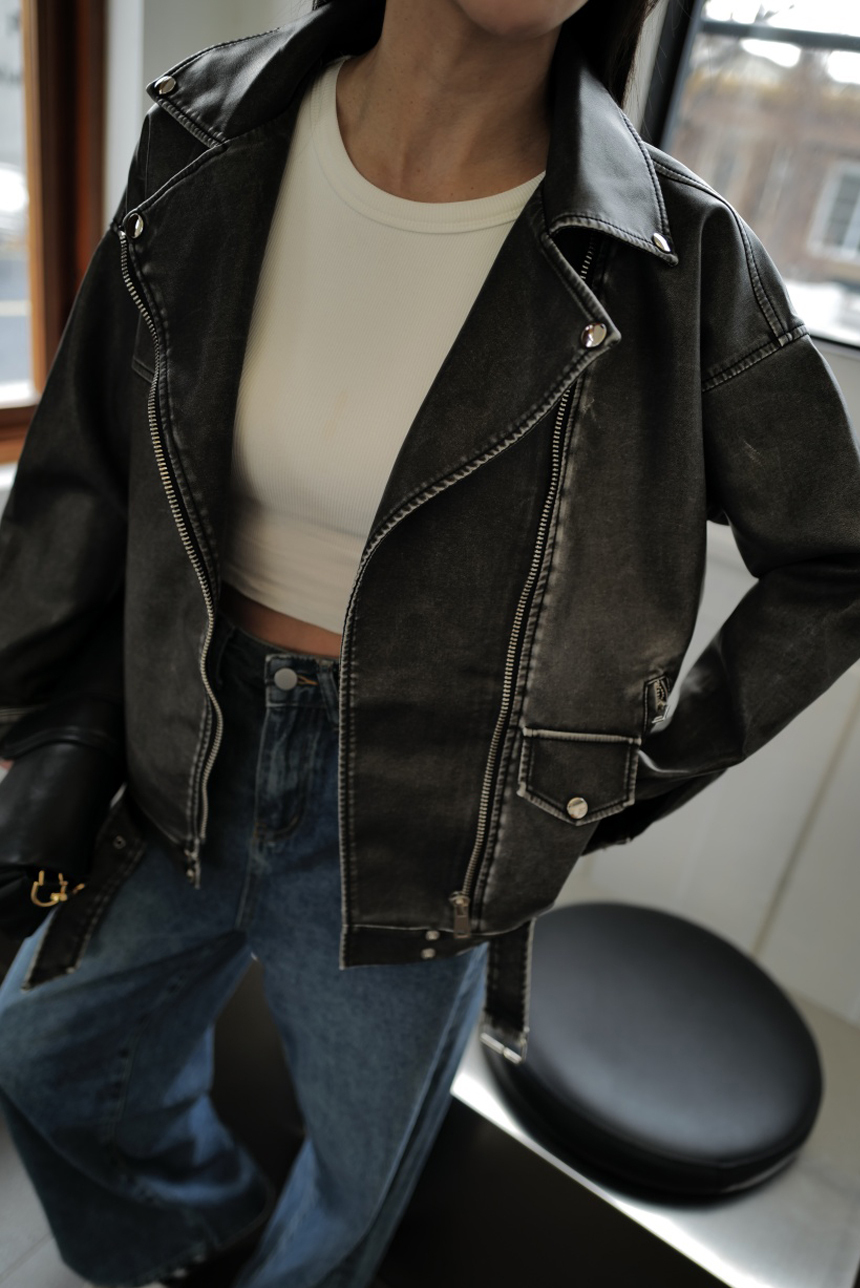 男友水洗騎士皮革外套*3色