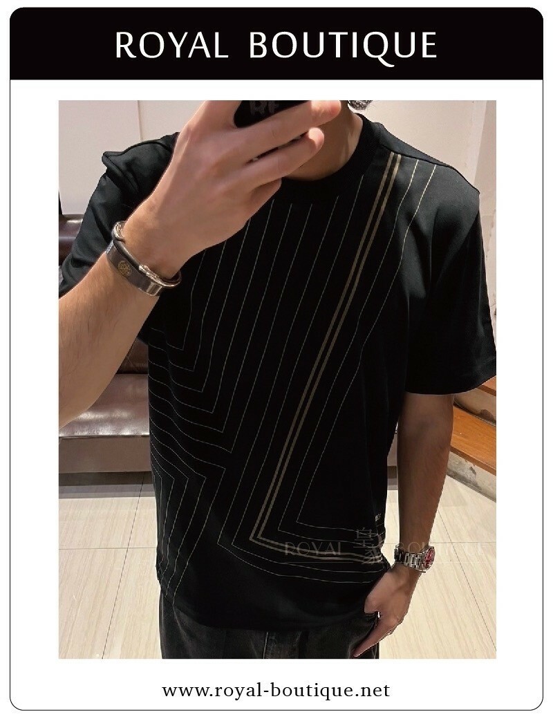 BOSS 燙金幾何斜線印刷短T