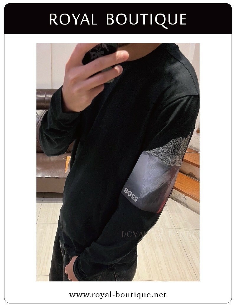 BOSS 左臂彩圖印刷素面薄長T