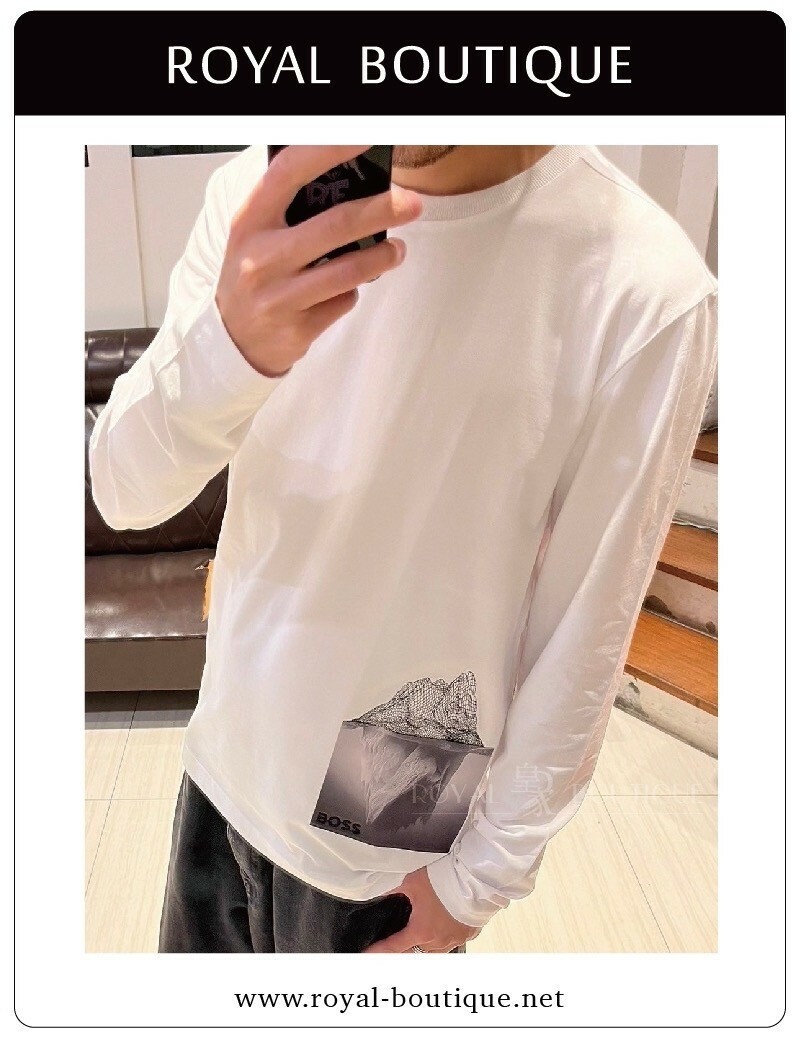 BOSS 下擺彩圖印刷素面薄長T