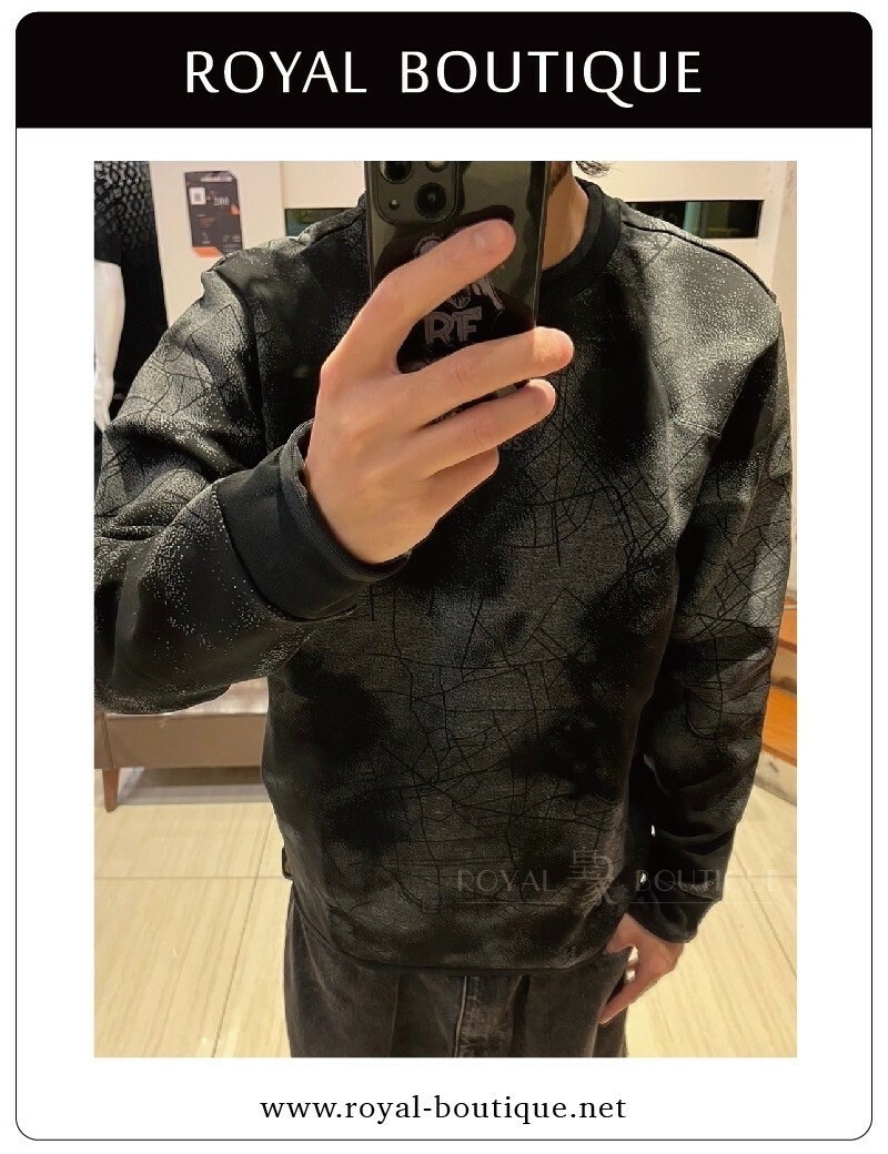 BOSS 黑灰滿版太空棉大學T