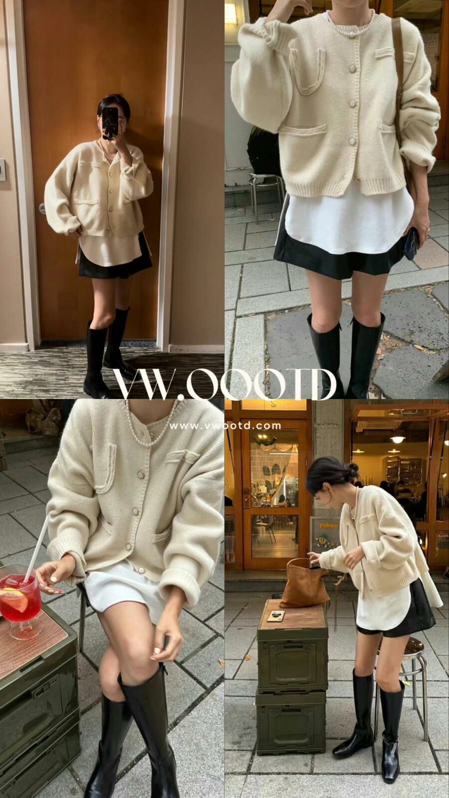 圓領接拼口袋針織外套