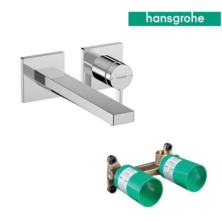 hansgrohe Tecturis E 73051, -000 + 13622, -180 Single lever basin mixer for concealed installation wall-mounted EcoSmart+ with spout 22.5 cm, with WaterfallStream flow - With GA Approval & Wels