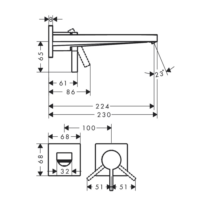 hansgrohe Tecturis E 73051, -000 + 13622, -180 Single lever basin mixer for concealed installation wall-mounted EcoSmart+ with spout 22.5 cm, with WaterfallStream flow - With GA Approval & Wels