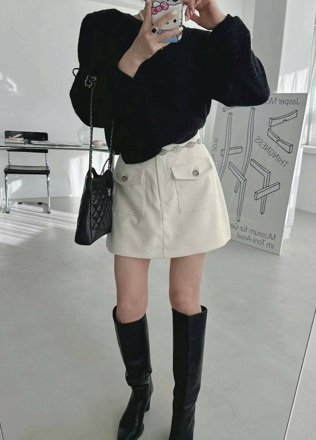 羊毛絨雙口袋A字短褲裙