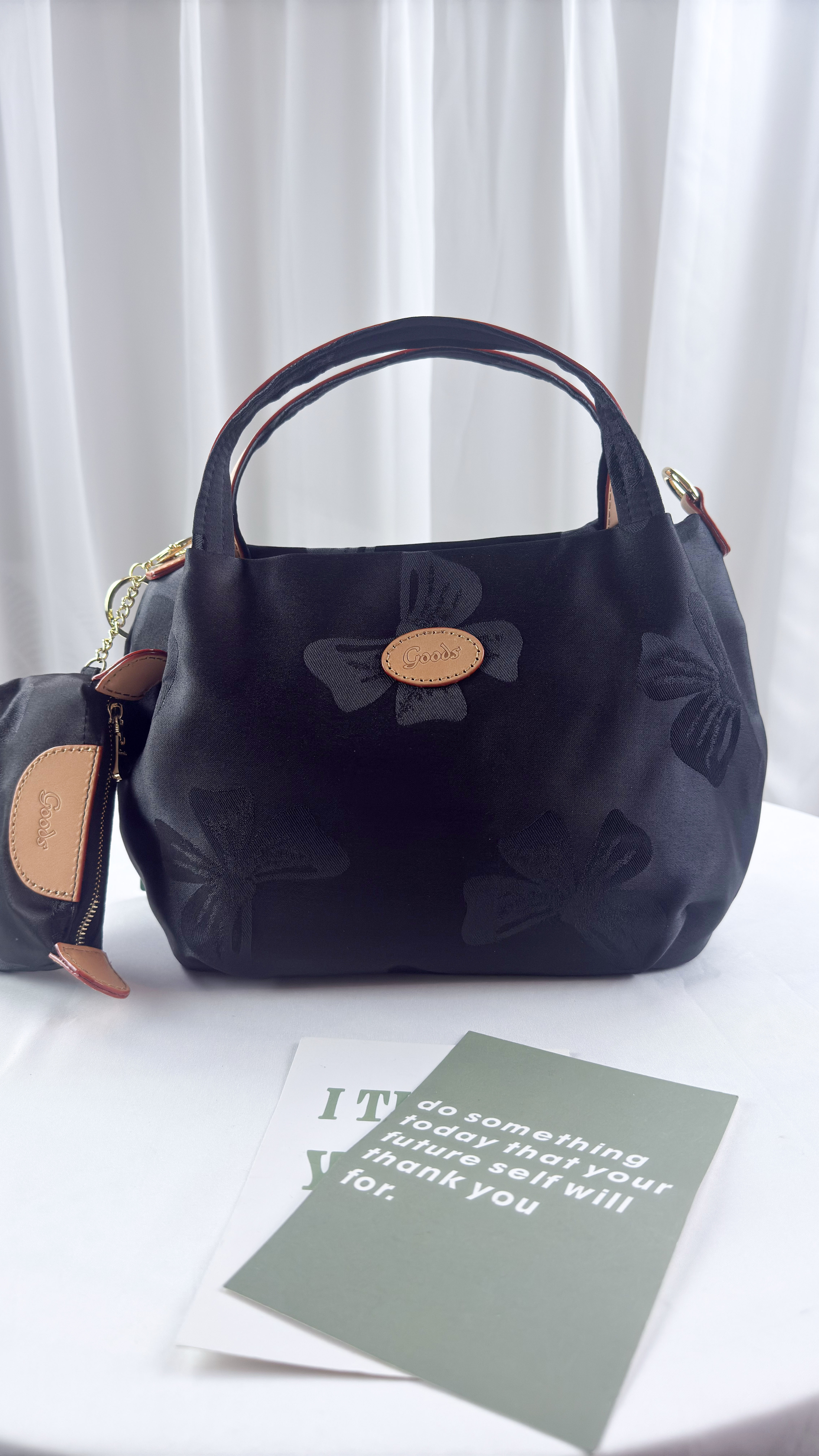 GOODS 蝴蝶拼接黑防潑水手提包 / 側背包 附零錢包 #2808