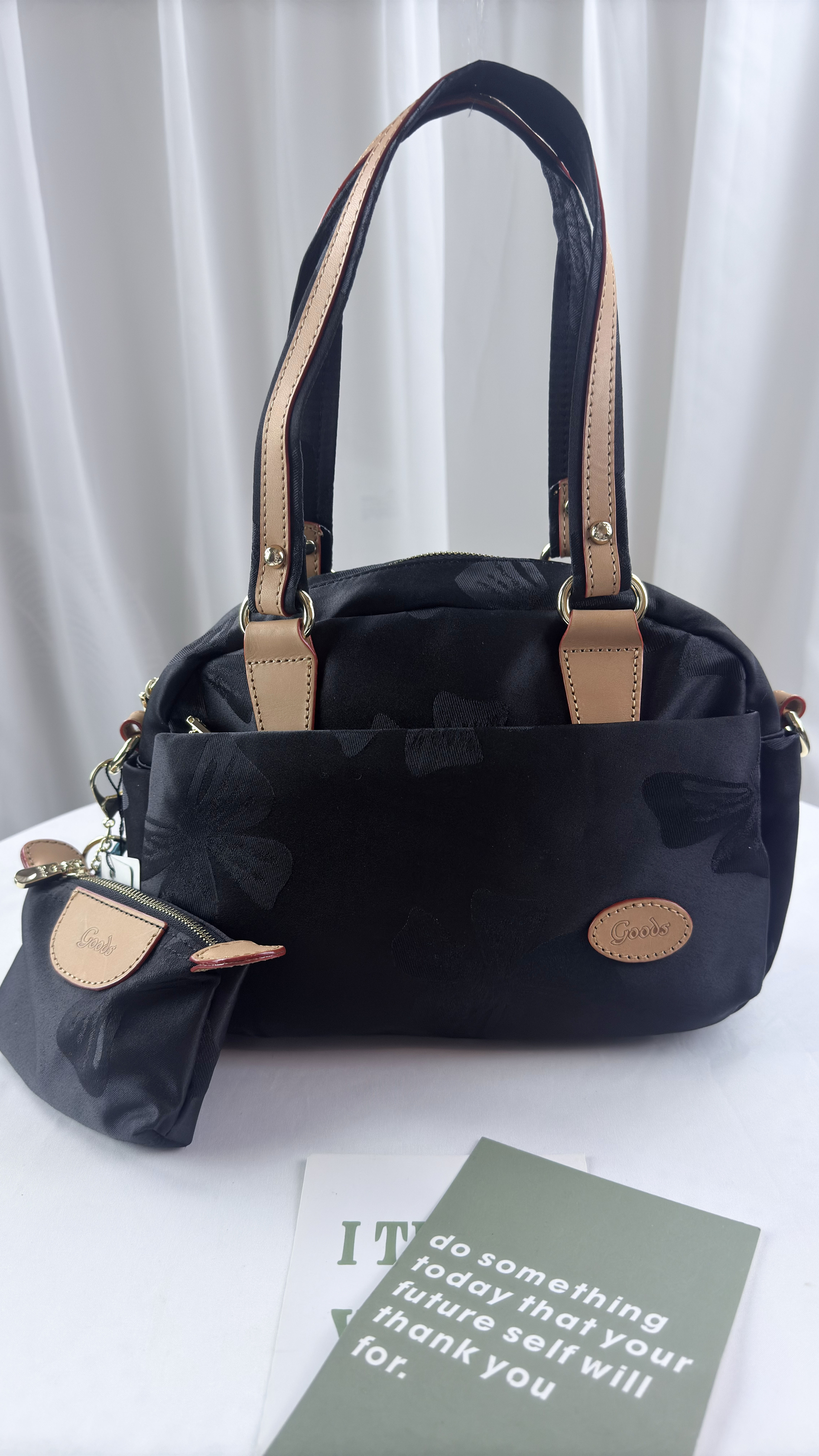 GOODS 蝴蝶拼接黑防潑水手提包 / 側背包 附零錢包 #2810