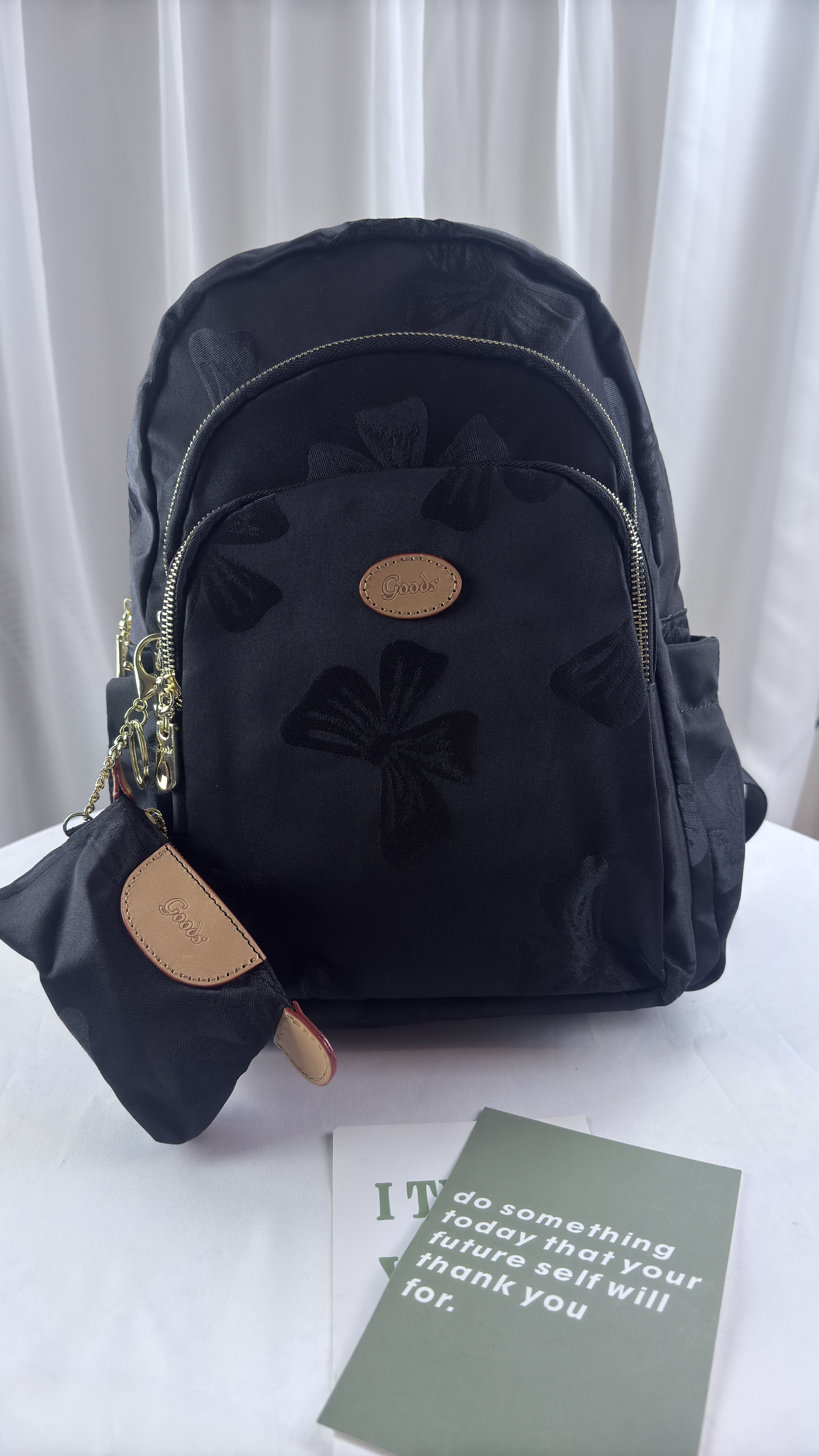 GOODS 蝴蝶拼接黑防潑水後背包 附零錢包 #2847