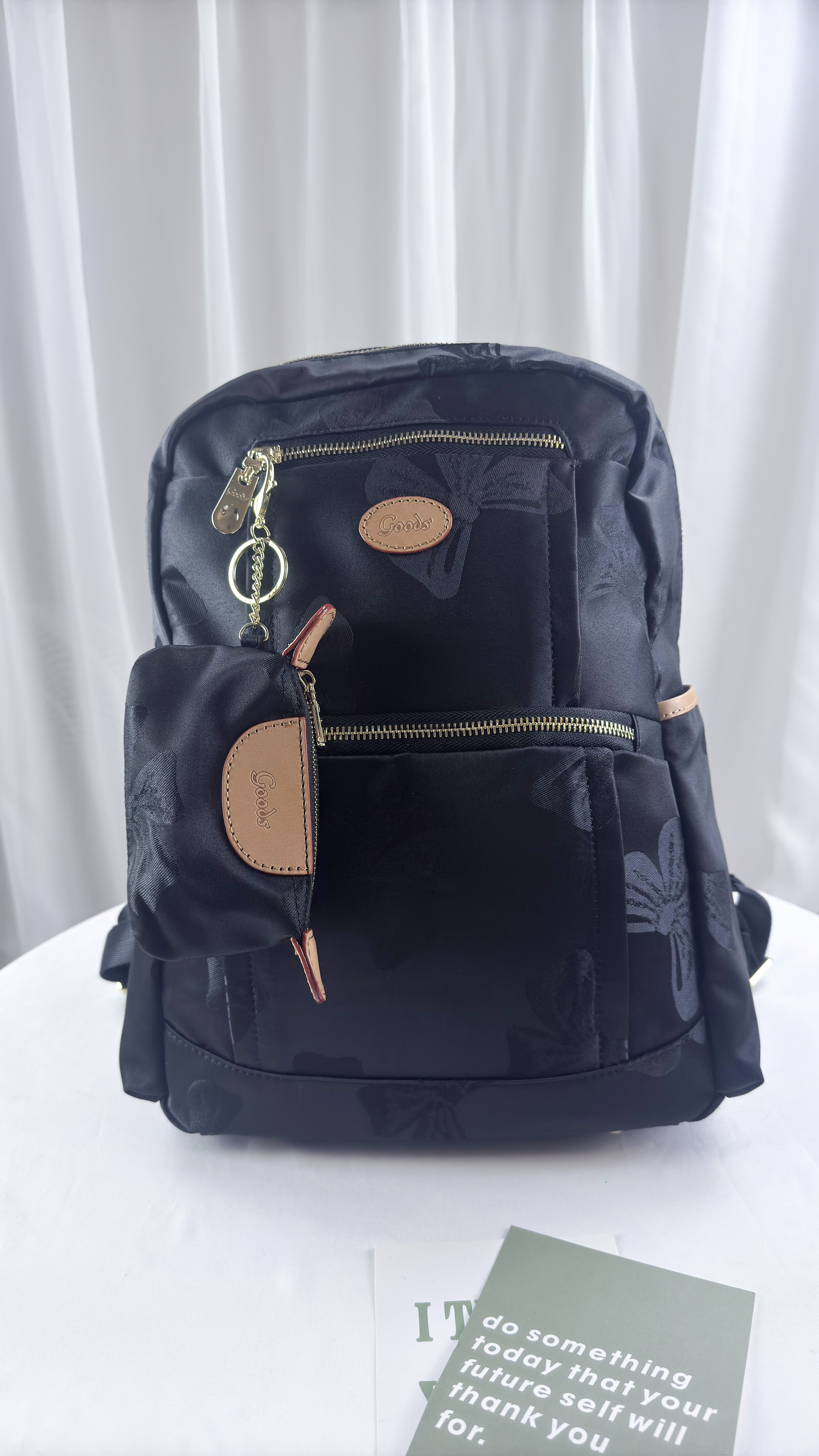 GOODS 蝴蝶拼接黑防潑水防盜後背包  附零錢包  #2848