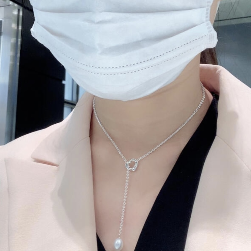 TIFFANY & CO. Elsa Peretti®:Open Heart 套索項鏈 純銀鑲珍珠