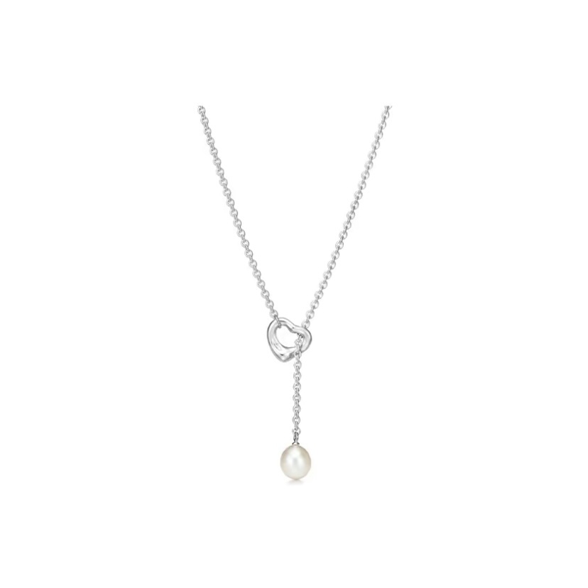 TIFFANY & CO. Elsa Peretti®:Open Heart 套索項鏈 純銀鑲珍珠