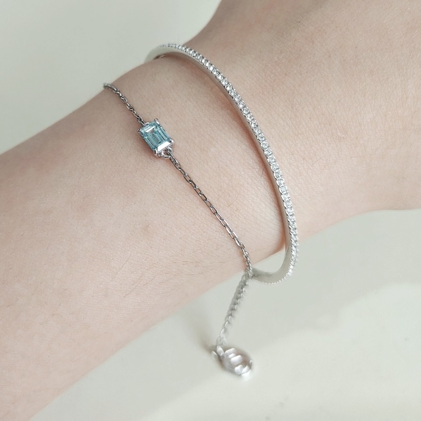 SWAROVSKI Bangle Bracelet Octagonal Cut Blue Rhodium Plated