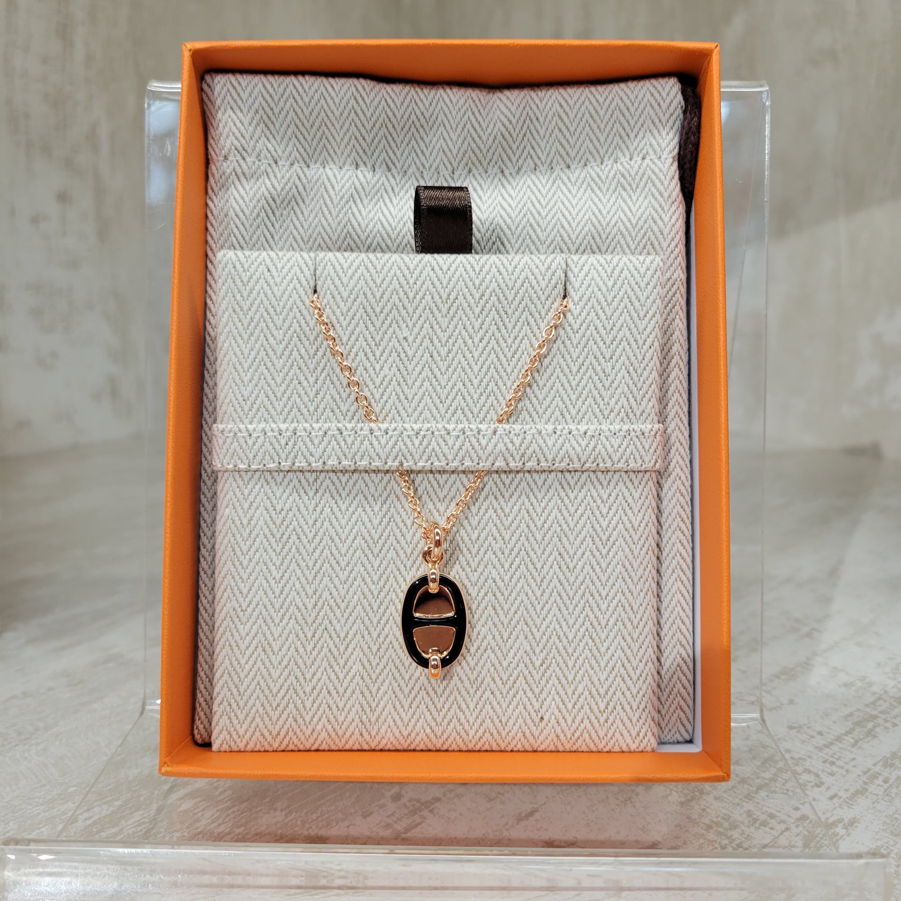Hermes mini maillon pendant noir FO,small modeL 豬鼻頸鏈 黑玫瑰金