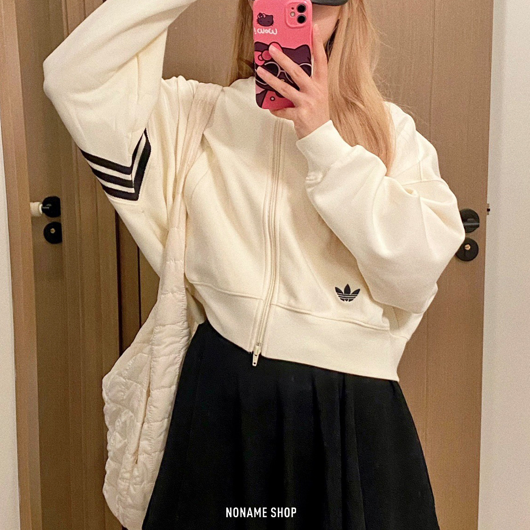 ADIDAS Originals AD 三葉草 立領 拉鍊 休閒 外套 米白 (女款)