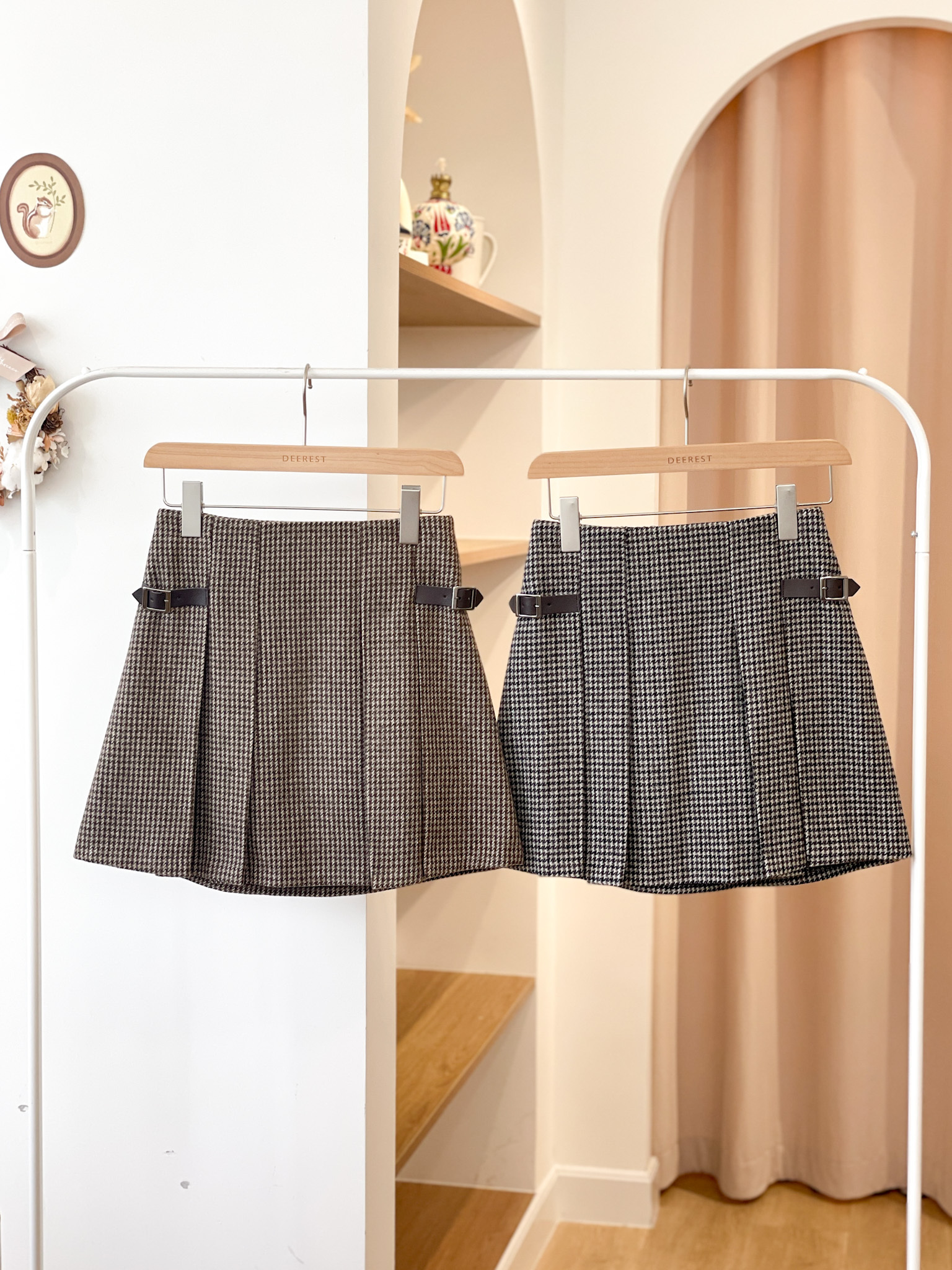 SK507 Baby Belt Houndstooth Mini Skirt