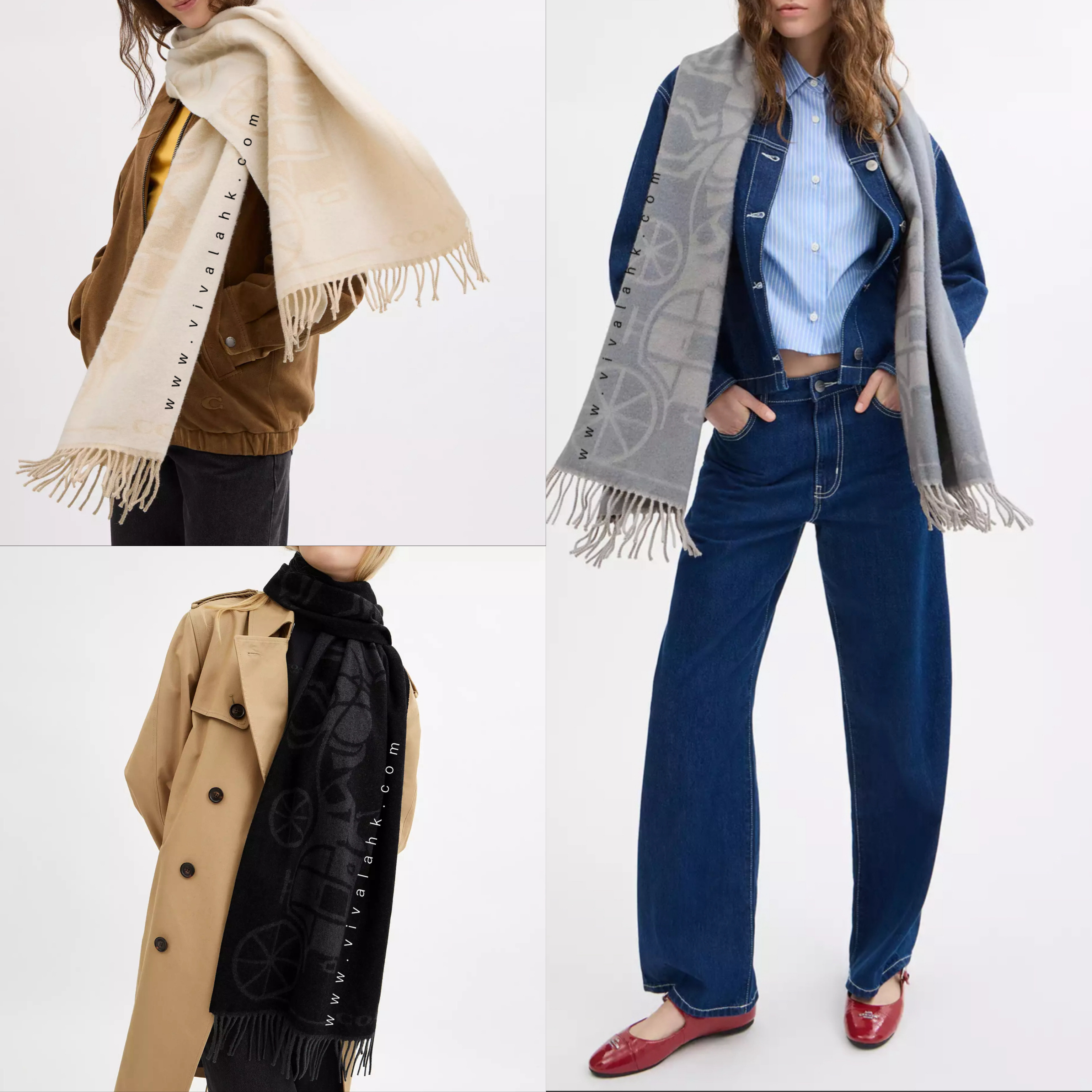 Coach - 馬車印花特大圍巾 (羊毛+羊絨) (CU808)