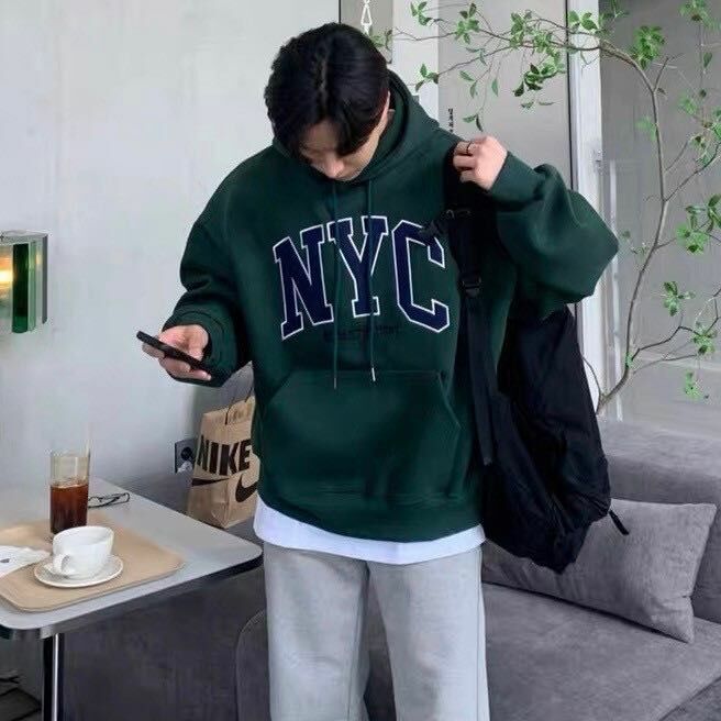 韓國NYC貼布刺繡刷毛帽Tee (98953)