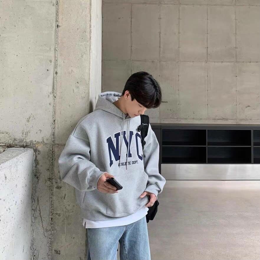 韓國NYC貼布刺繡刷毛帽Tee (98953)