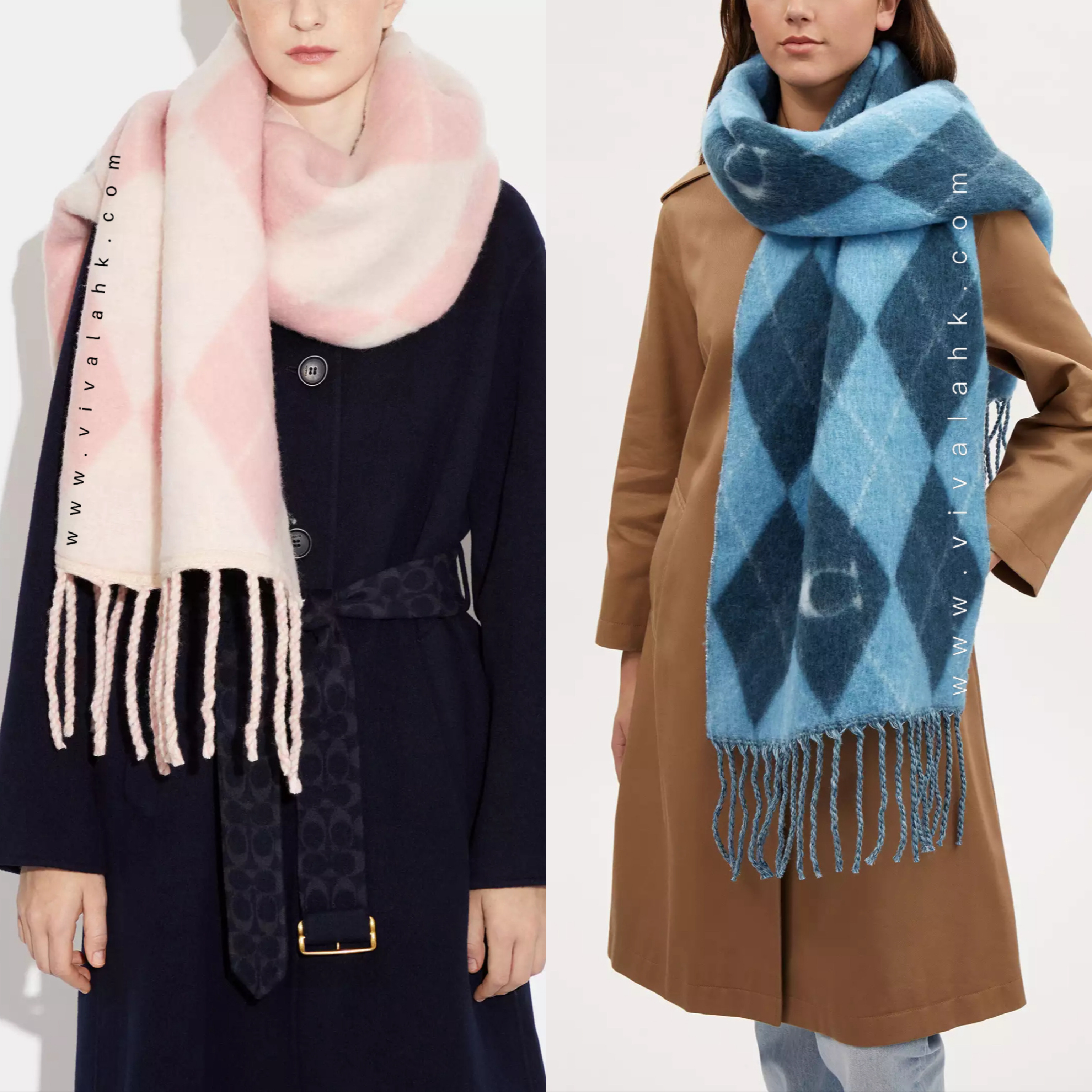 Coach - 菱格印花大圍巾 (混羊毛) (CE486)