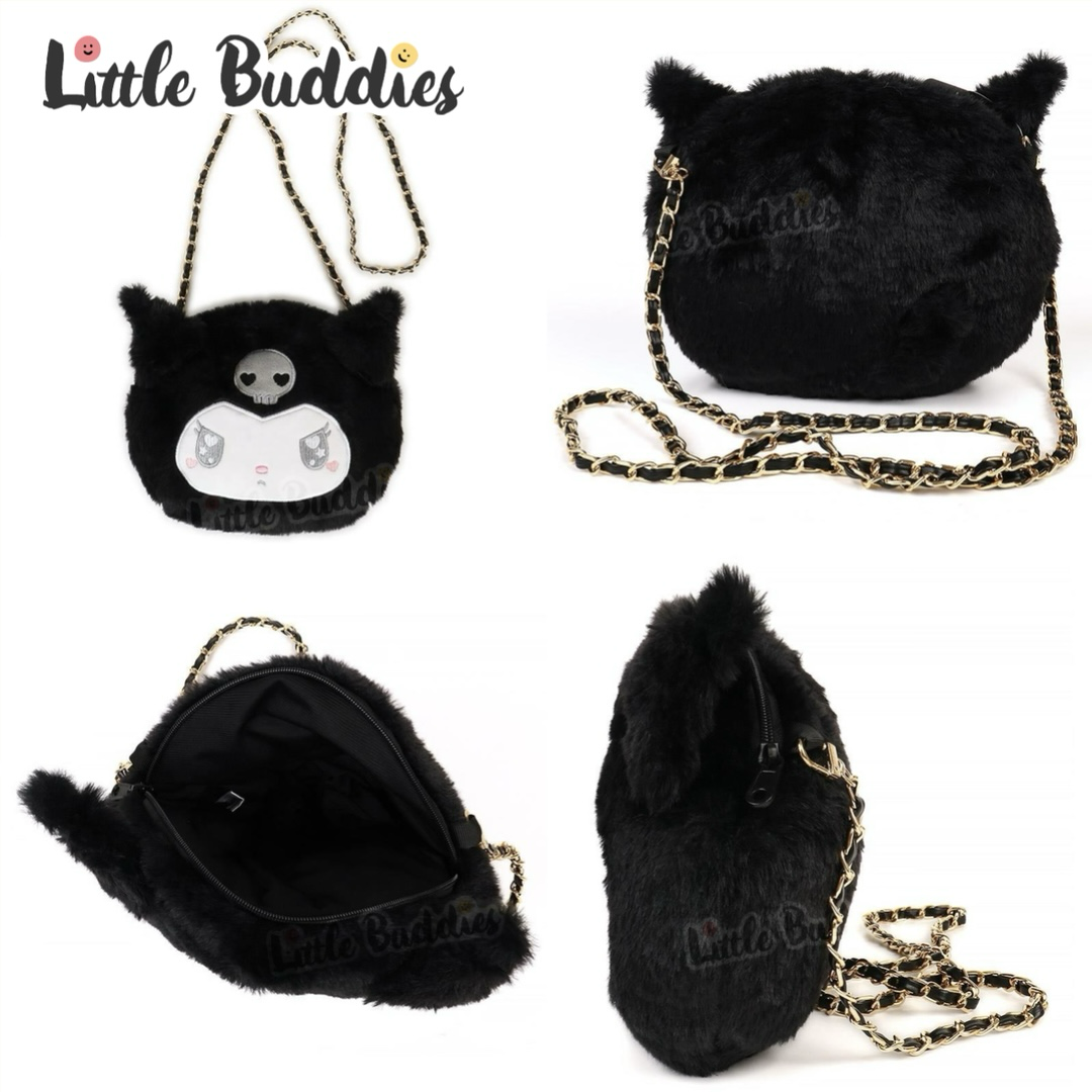 日本 Sanrio 心心眼毛毛頭形斜揹袋