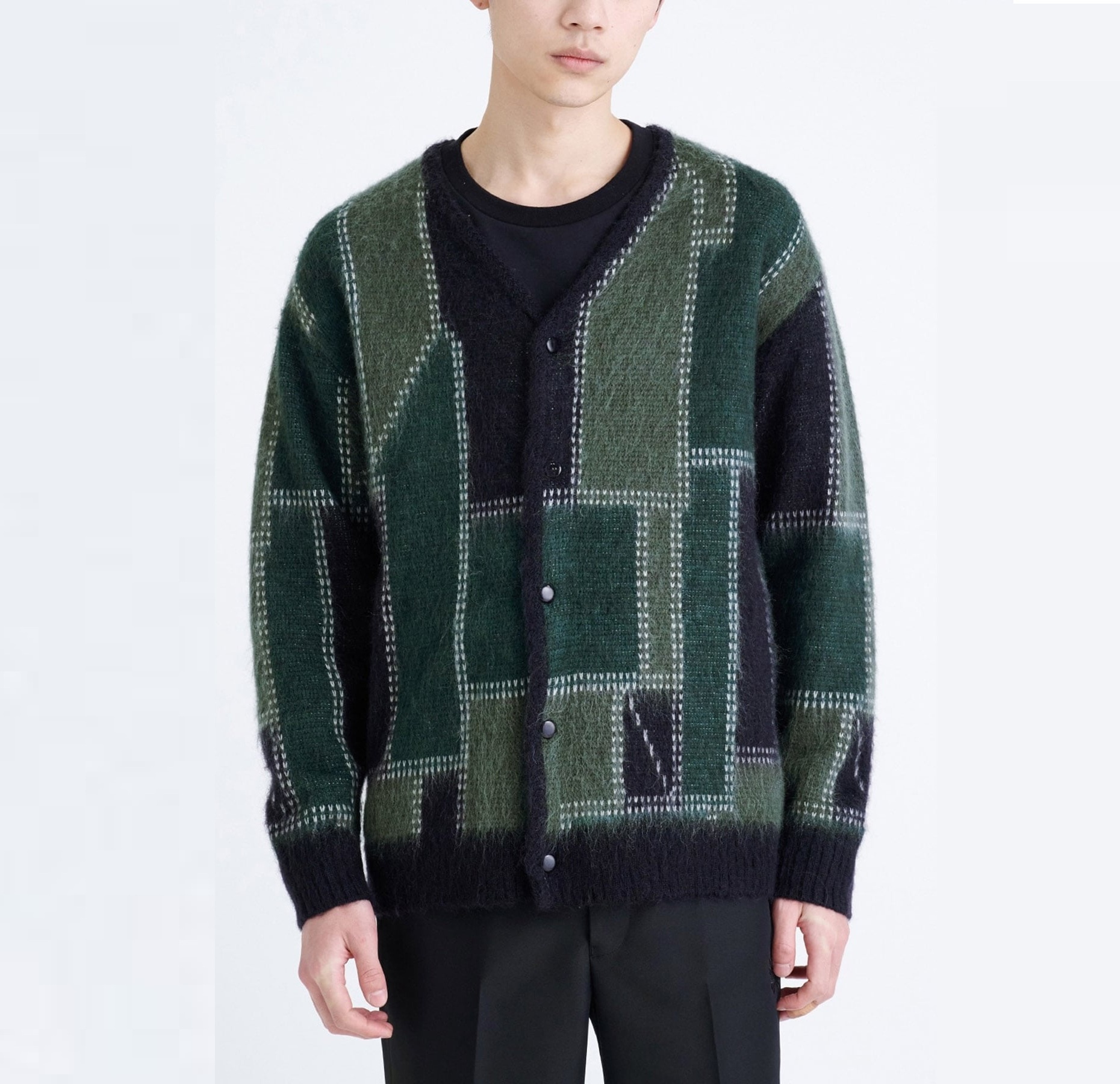NEEDLES 2024 A/W MOHAIR CARDIGAN PATCHWORK MOTIF - GREEN PRE ORDER ITEM (預訂中)