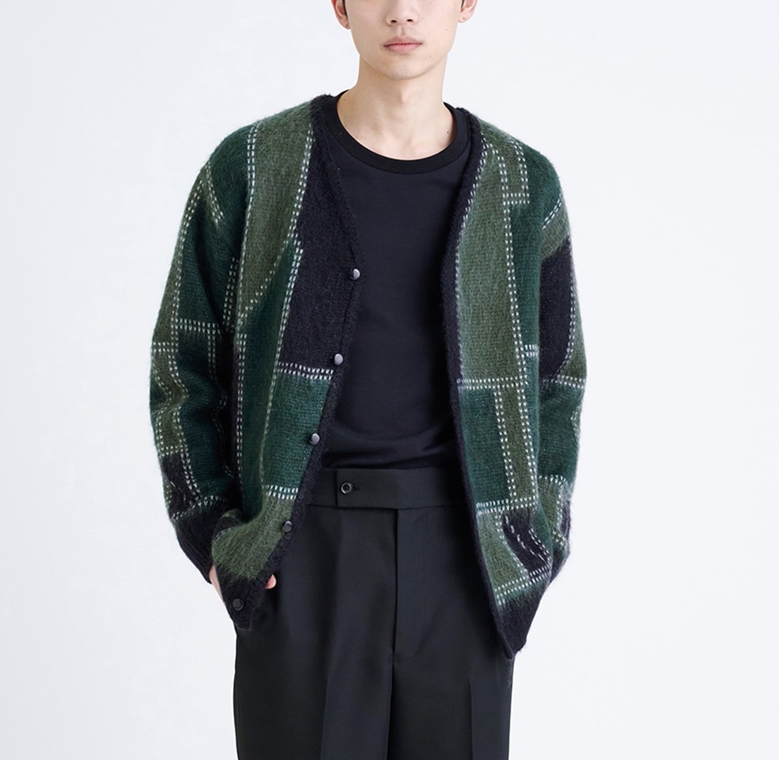 NEEDLES 2024 A/W MOHAIR CARDIGAN PATCHWORK MOTIF - GREEN PRE ORDER ITEM (預訂中)