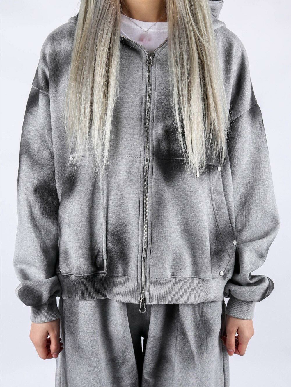 仿污連帽拉鍊外套 JK2573