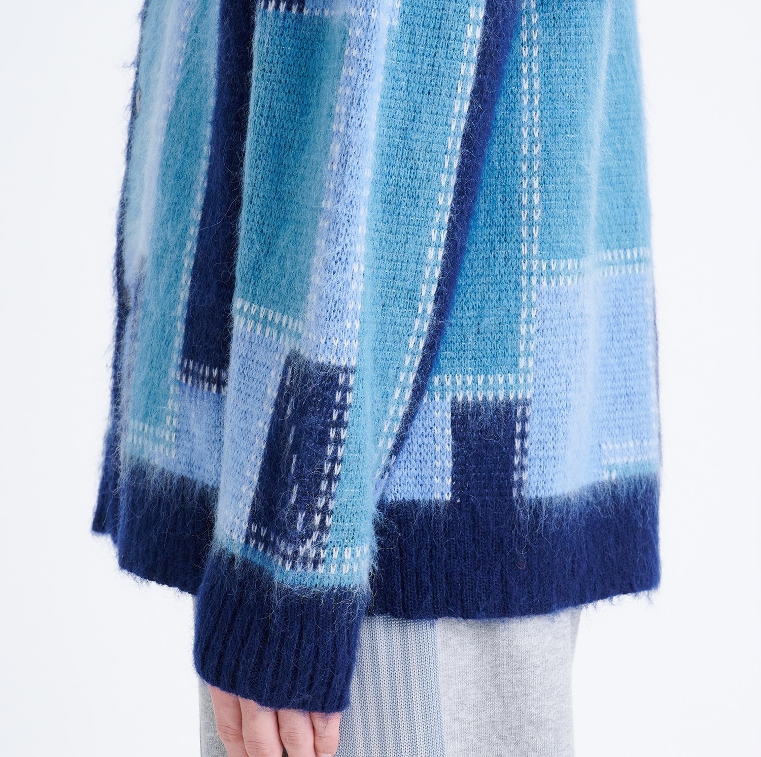 NEEDLES 2024 A/W MOHAIR CARDIGAN PATCHWORK MOTIF - BLUE PRE ORDER ITEM (預訂中)
