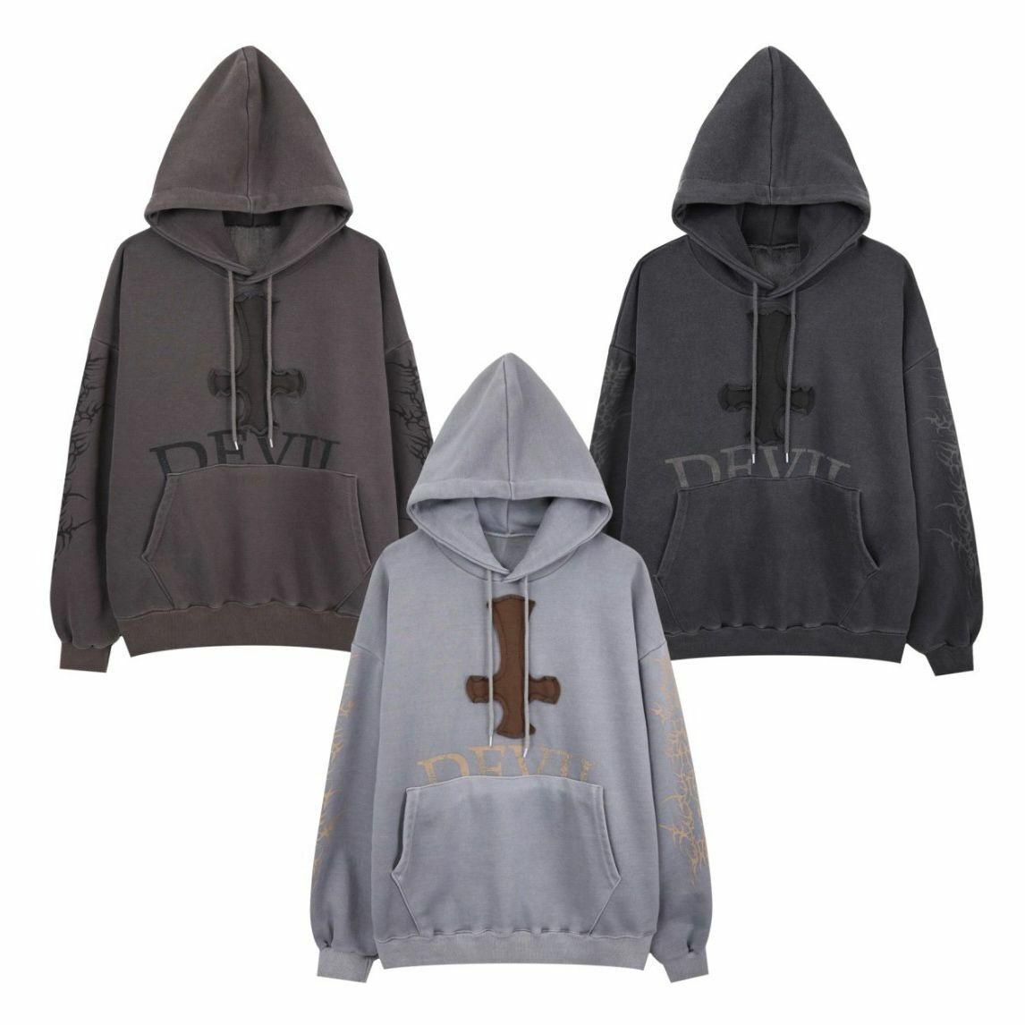 洗水英文字圖案連帽衛衣 T5620