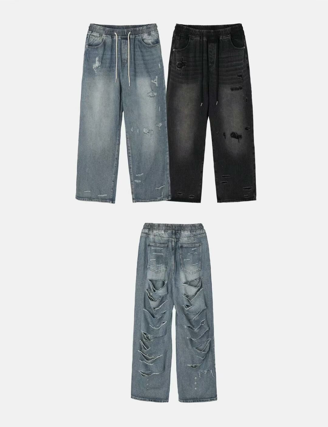 洗水破洞鬆身牛仔褲 P3012