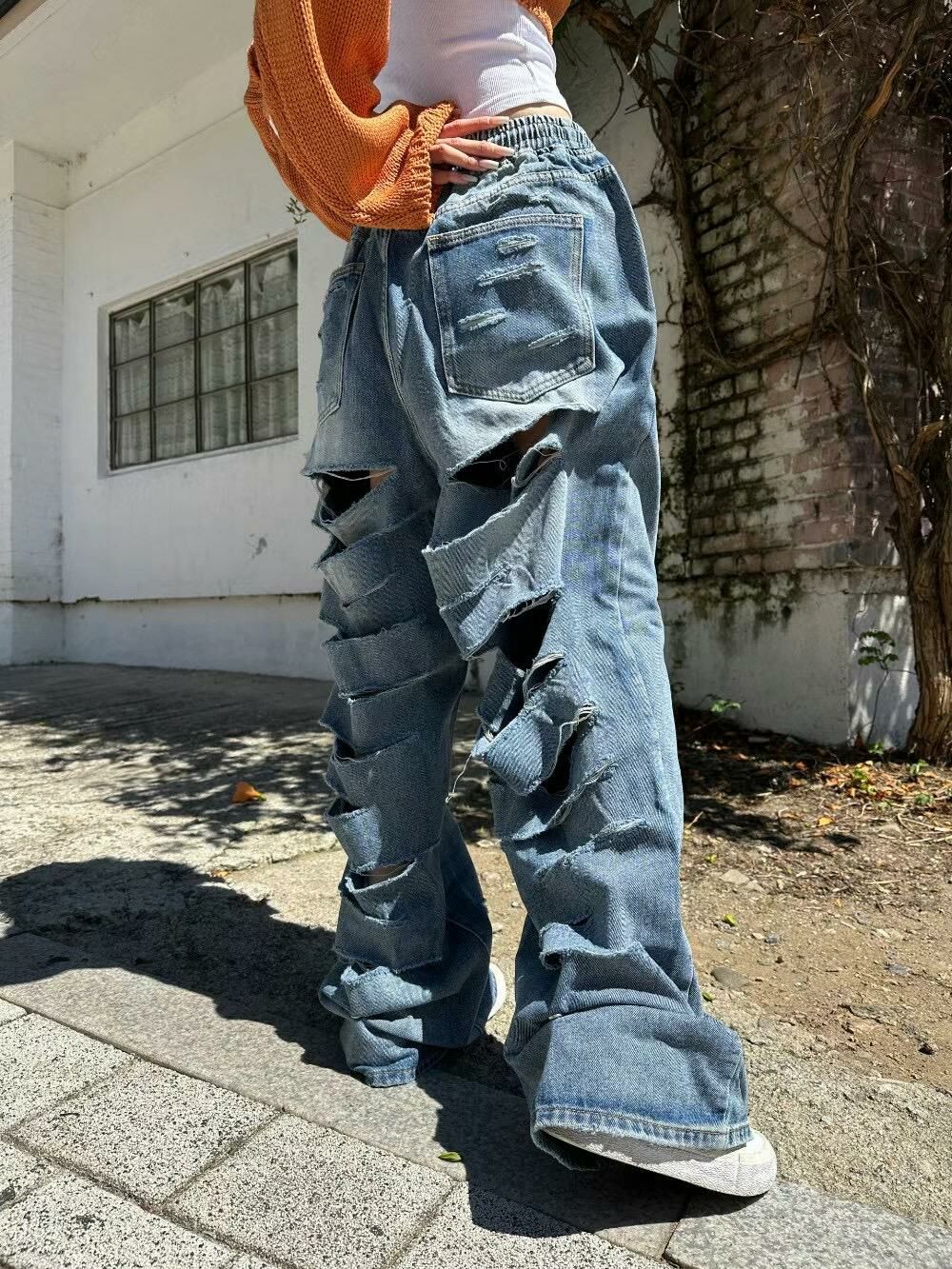 洗水破洞鬆身牛仔褲 P3012