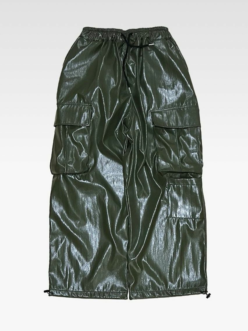 淨色合成皮工裝鬆身褲 P3008