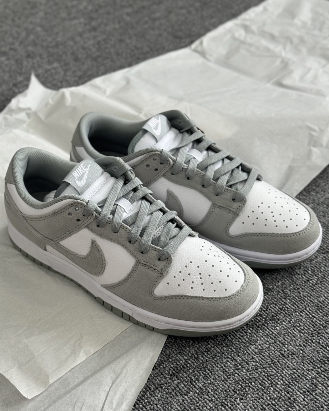 Nike Dunk Low 灰白 麂皮 淺灰 荔枝皮革 男鞋