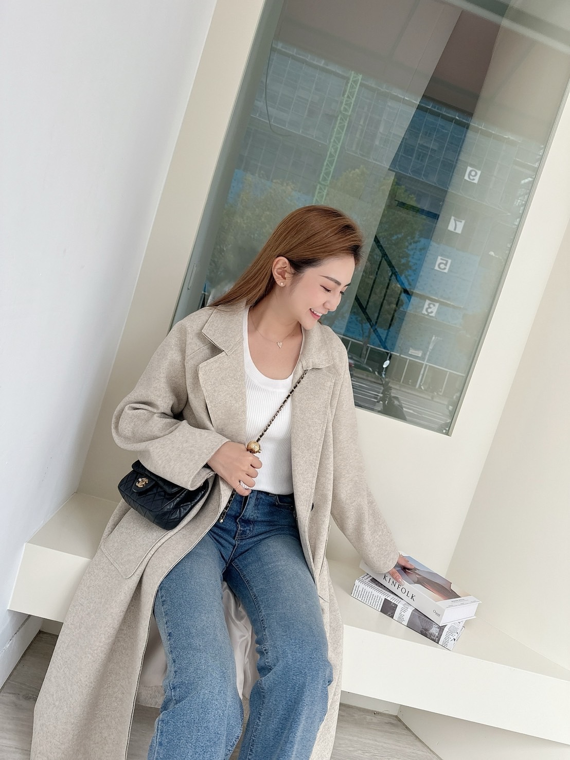 【預購】🔥11.20秋冬新品］♥️闆娘命定大衣］韓版超修身排釦口袋毛呢大衣（燕麥杏/兩色）