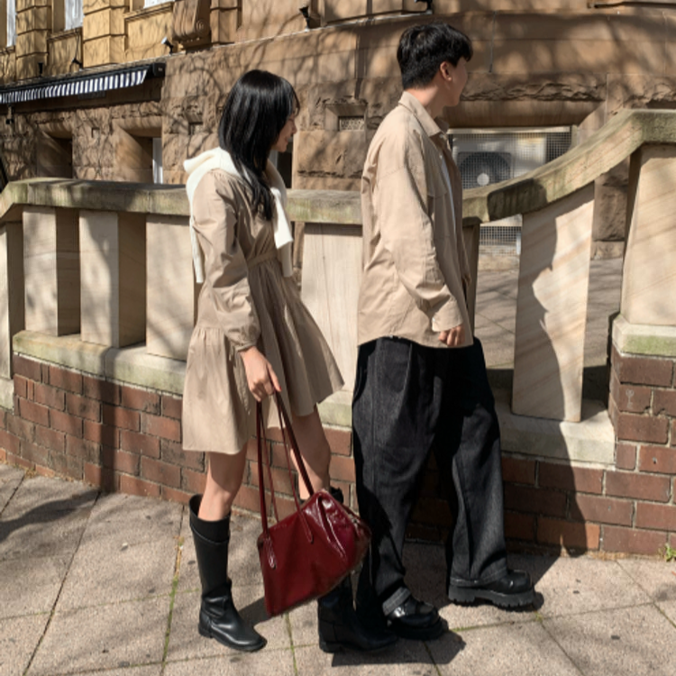 親愛套裝-口袋寬鬆襯衫/圓領迷你連衣裙(三色)